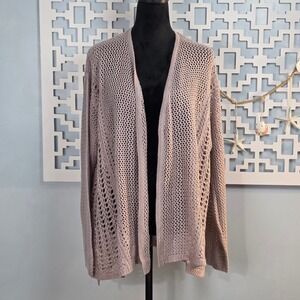 Lane Bryant Womens Mauve Open Knit Pointelle Cardigan Sweater 18/20 Boho